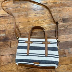 Fossil Striped Canvas and Leather Tote Bag